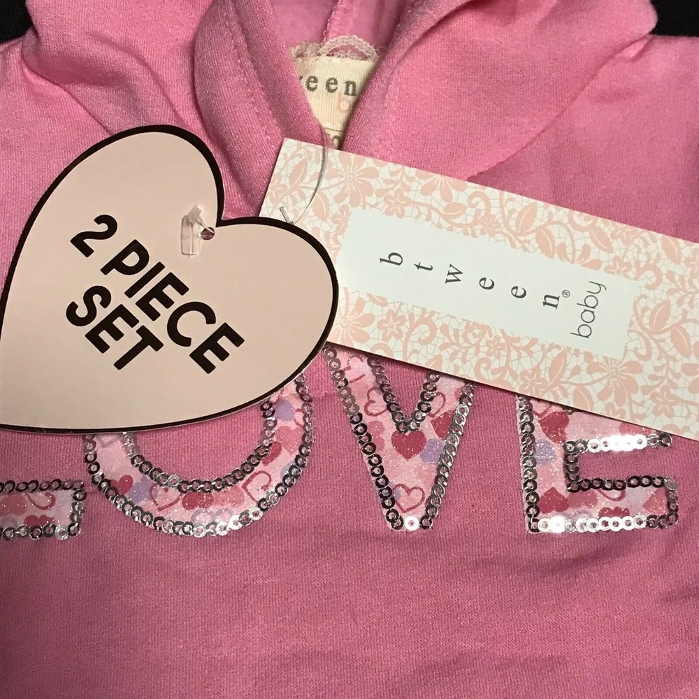 Btween Baby Girls Cute Fleece Heart Hoodie Leggings Set size 12 - 24 Months Pink - Picture 5 of 10